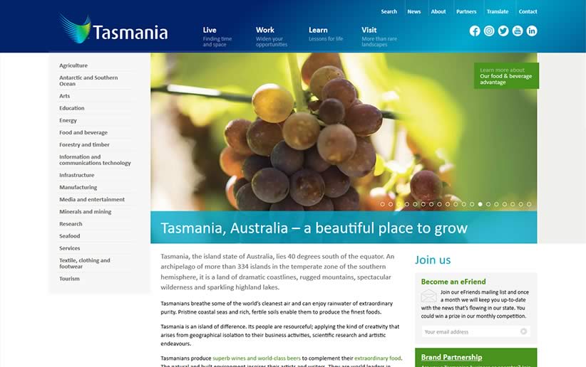 Brand Tasmania website
