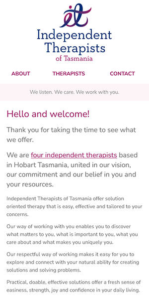 Mobile optimised website for the Independent Therapists of Tasmania